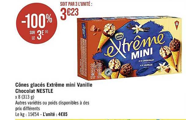 Cônes Glacés Extrême Mini Vanille Chocolat Nestlé