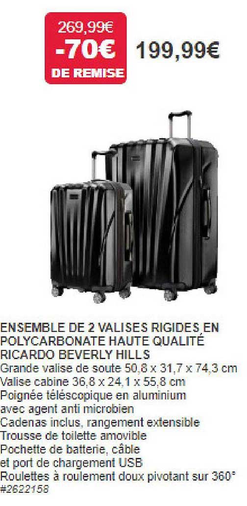 ensemble de 2 valises rigides en polycarbonate haute qualité ricardo beverly hills
