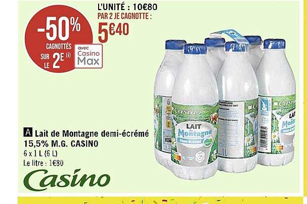 lait de montagne demi-écrémé 15,5% m.g. casino