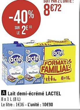 Lait Demi-écrémé Lactel