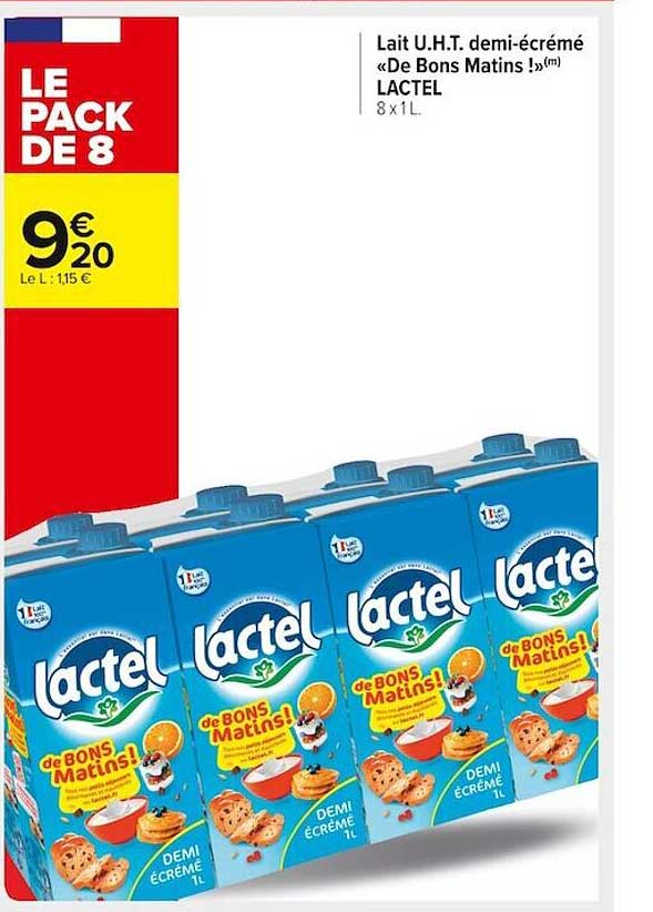 lait u.h.t. demi-écrémé «de bons matins !» lactel