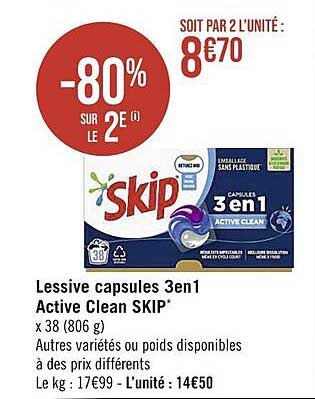Lessive Capsules 3 En 1 Active Clean Skip