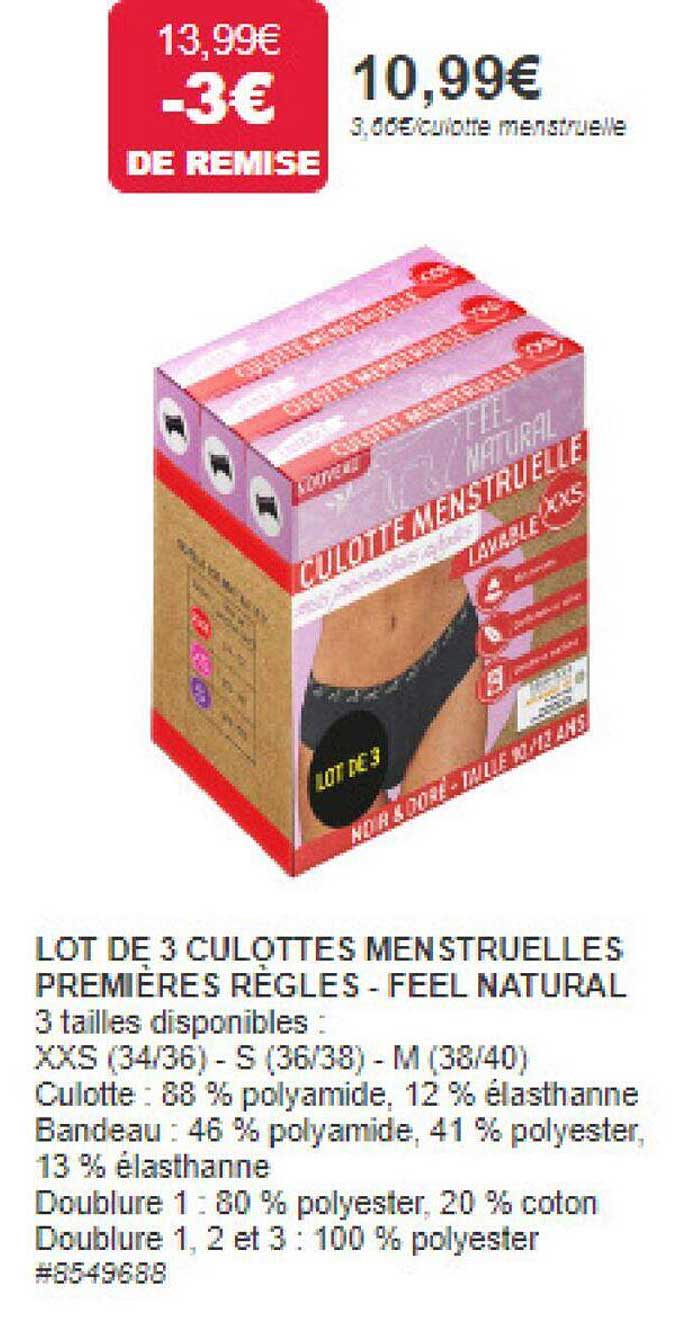lot de 3 culottes menstruelles premières règles - feel natural