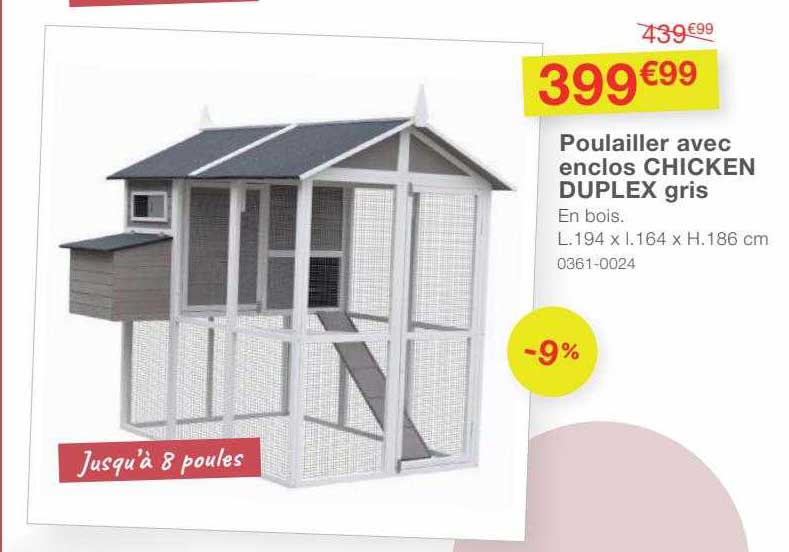 poulailler avec enclos chicken duplex gris