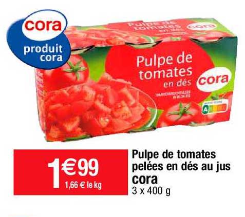 Pulpe De Tomates Pelées En Dés Au Jus Cora