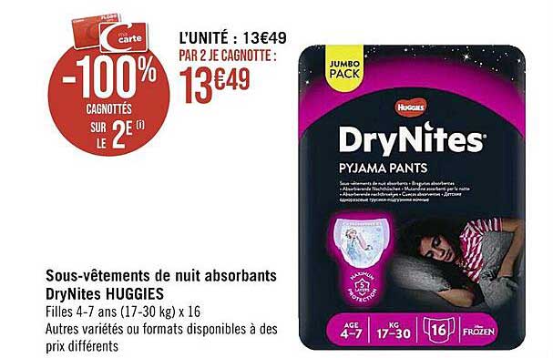 sous-vêtements de nuit absorbants dry nites huggies