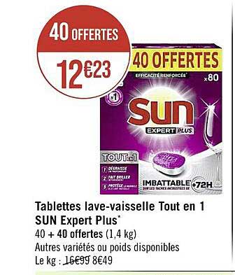 tablettes lave-vaisselle tout en 1 sun expert plus