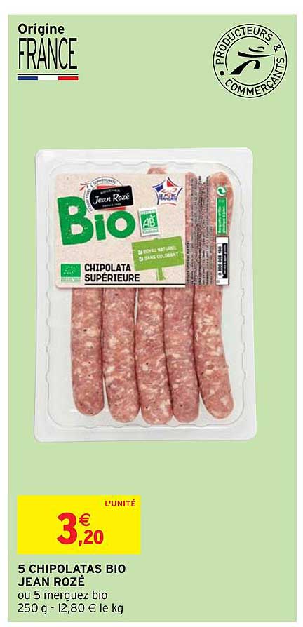 5 chipolatas bio jean rozé