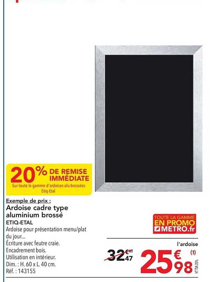 ardoise cadre type aluminium brossé etiq-etal