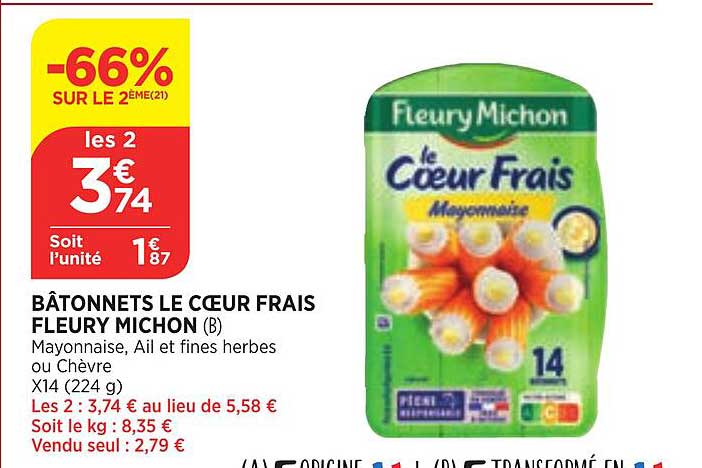 Bâtonnets Le Cœur Frais Fleury Michon