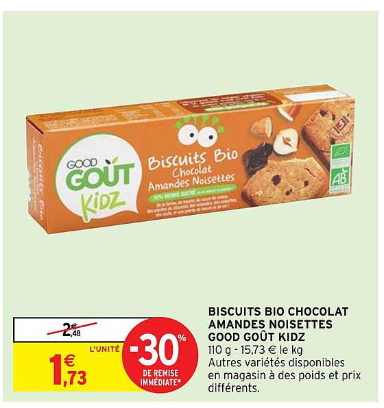 biscuits bio chocolat amandes noisettes good goût kidz