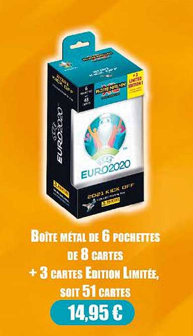 boite metal de 6 pochettes de 8 cartes + 3 cartes edition limitee, soit 51 cartes