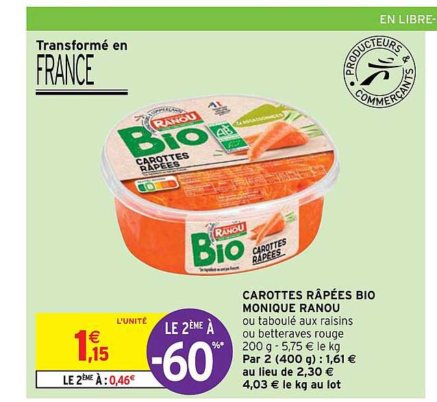 Carottes Râpées Bio Monique Ranou