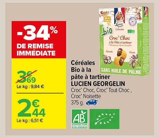 céréales bio à la pâte à tartiner lucien georgelin