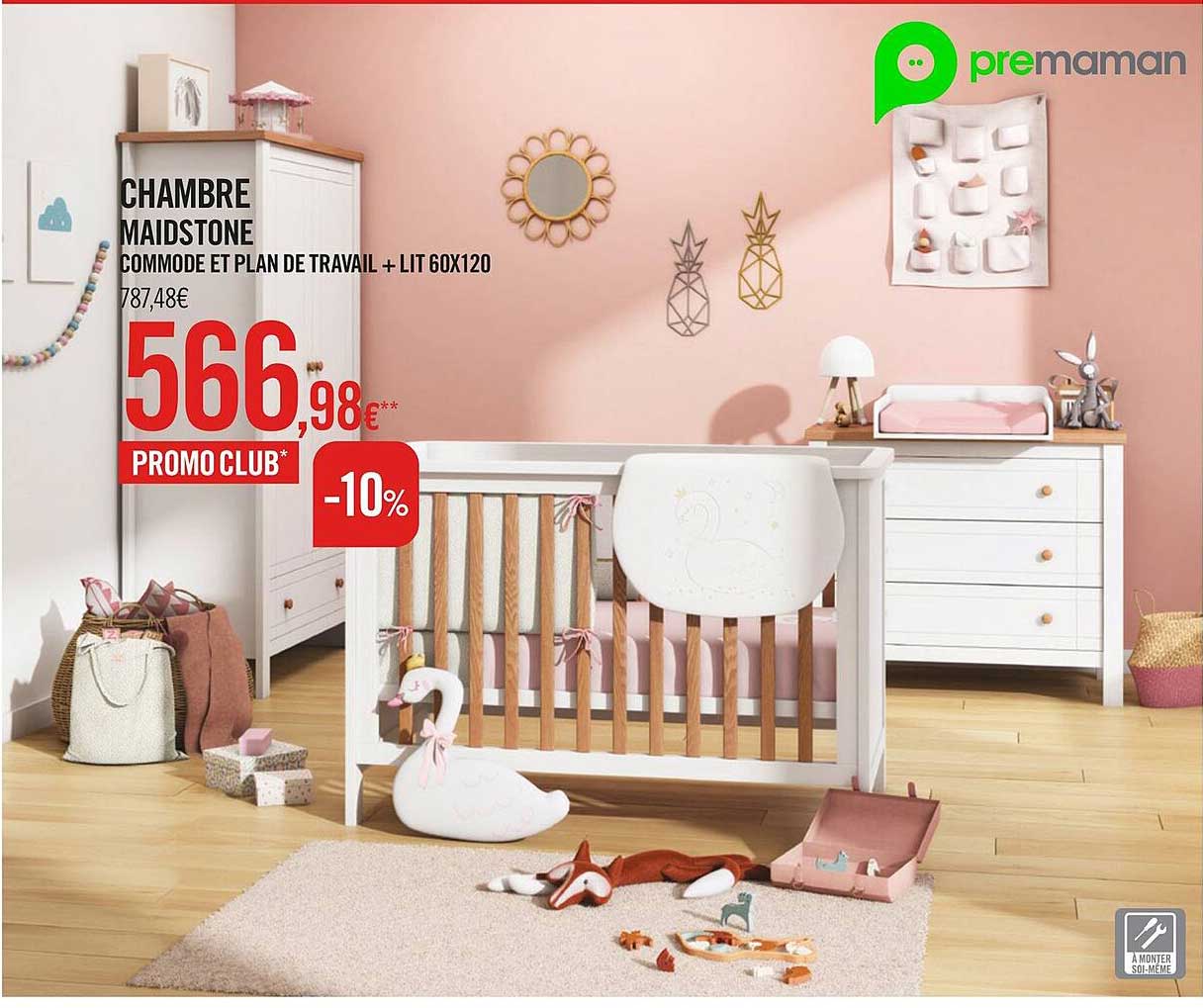 chambre maidstone commode et plan de travail + lit 60x120