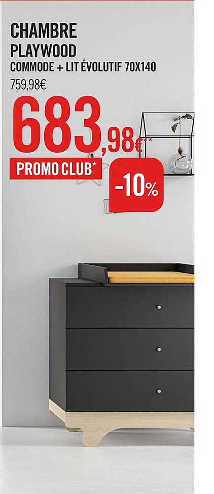 chambre playwood commode + lit evolutif 70x140