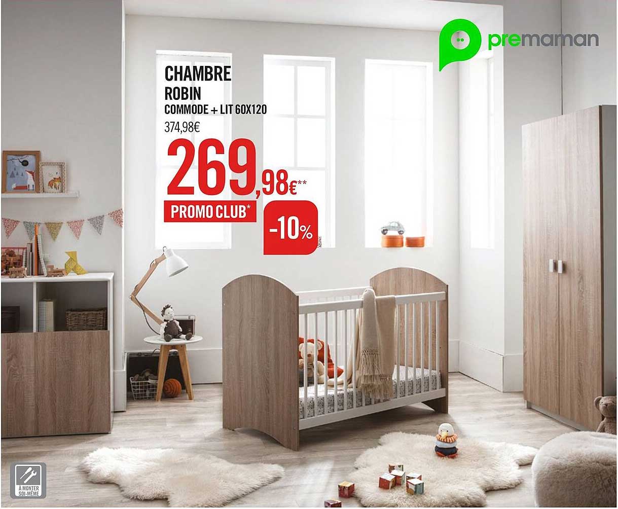 chambre robin commode + lit 60x120 premaman