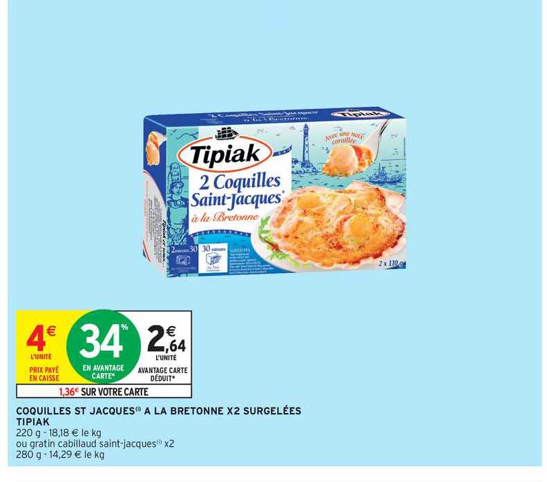 coquilles st jacques a la bretonne x2 surgelees tipiak