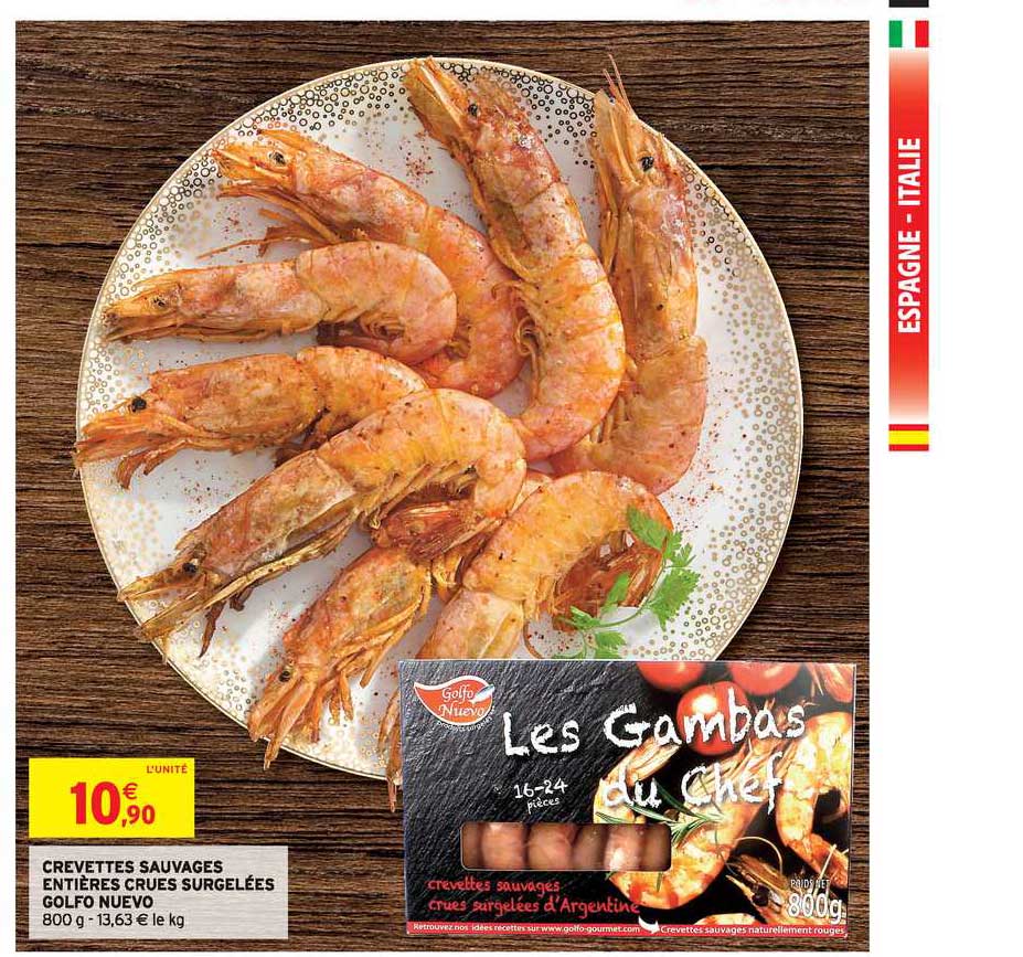 crevettes sauvages entières crues surgelées golfo nuevo