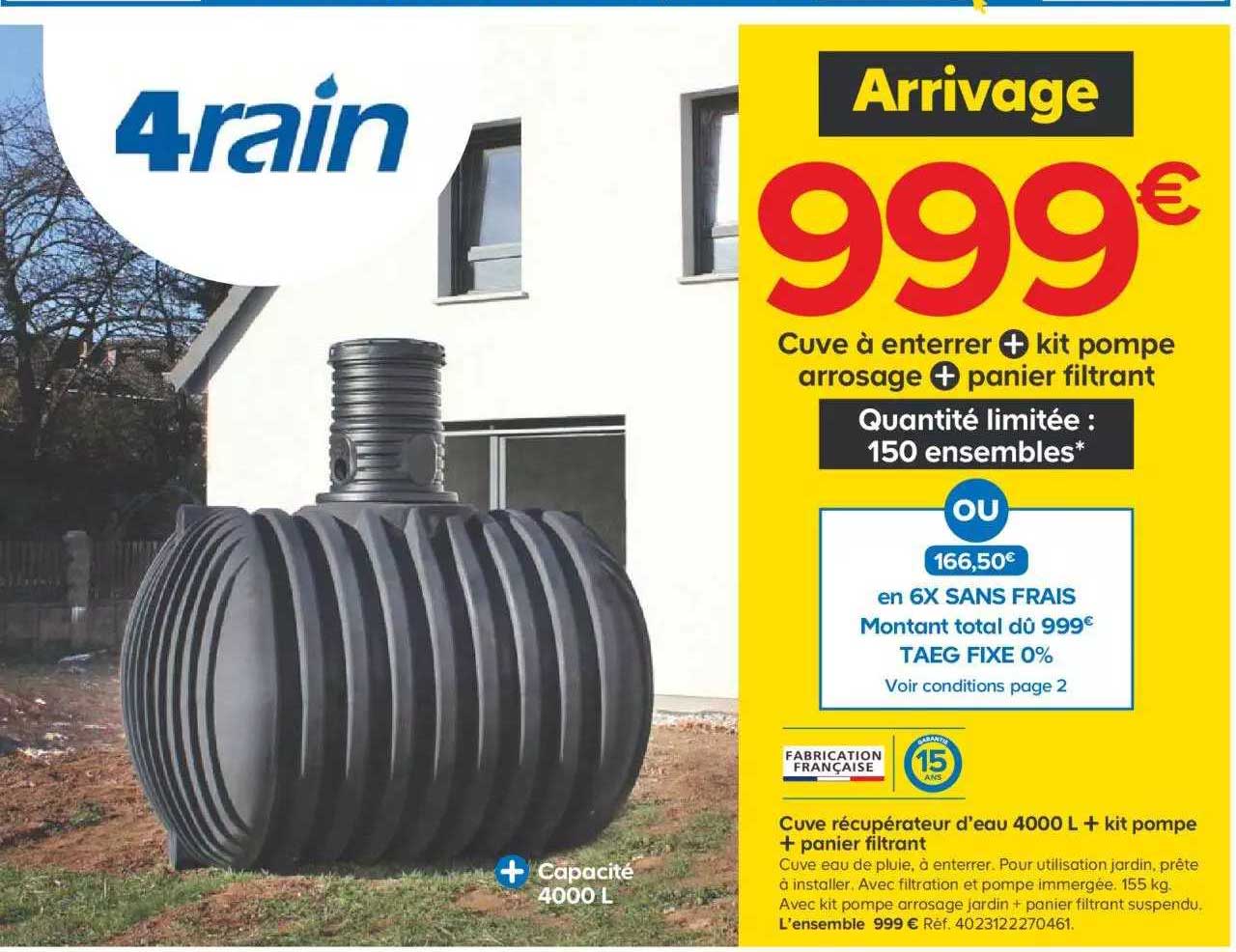 cuve récupérateur d'eau 4000 l + kit pompe + panier filtrant