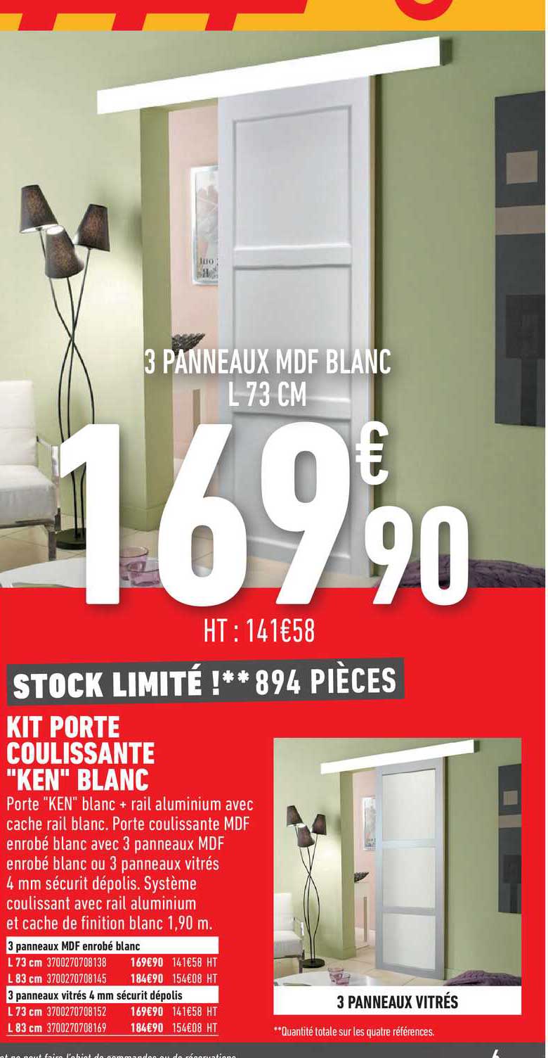 kit porte coulissante "ken" blanc