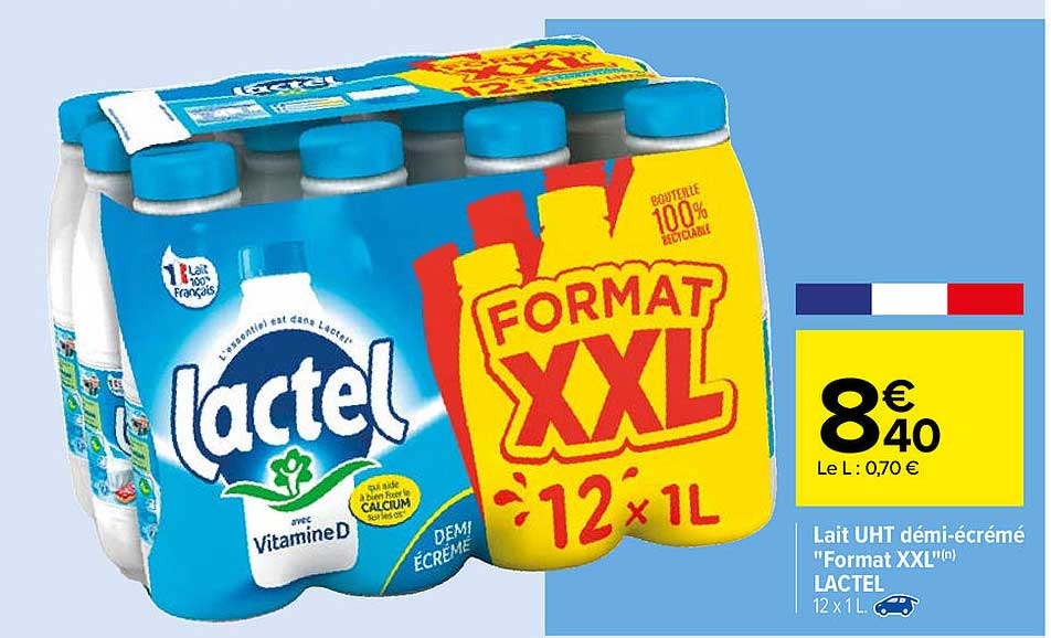 lait uht demi-ecreme "format xxl" lactel