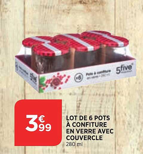 lot de 6 pots à confiture en verre avec couvercle