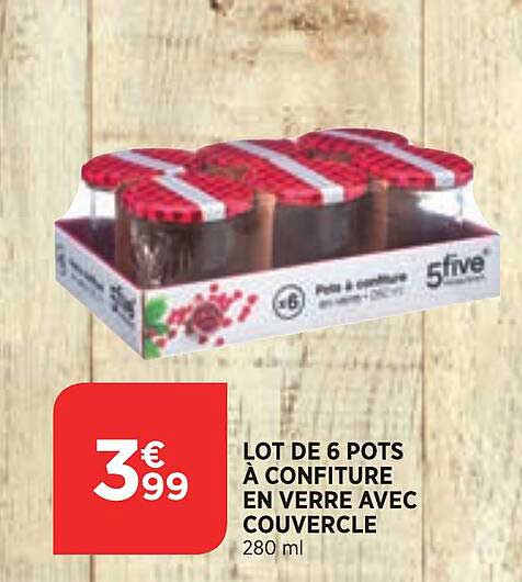 lot de 6 pots à confiture en verre avec couvercle