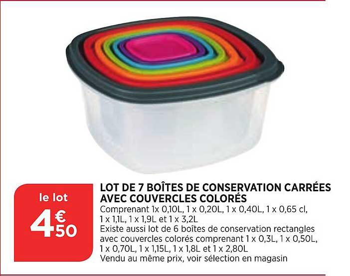 Lot De 7 Boîtes De Conservation Carrés Avec Couvercles Colorés