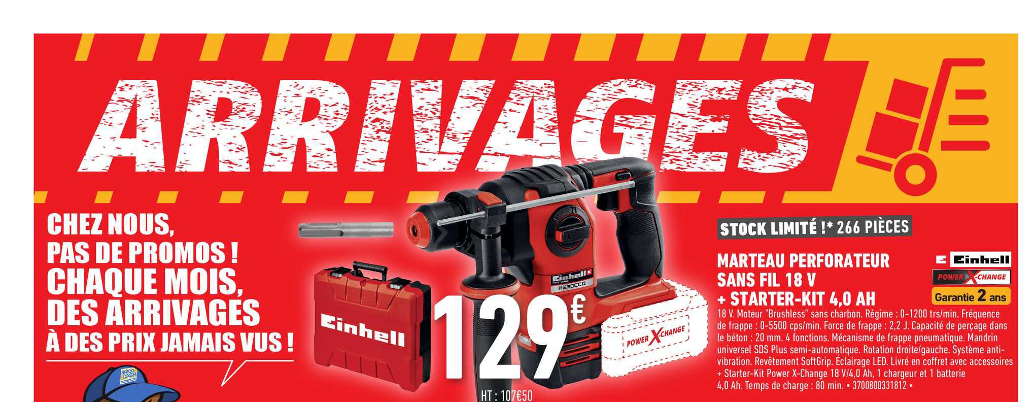 Marteau Perforateur Sans Fil 18 V + Starter-kit 4,0 Ah Einhell