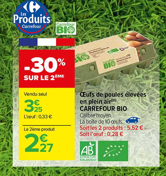oeufs de poules élevées en plein air carrefour bio
