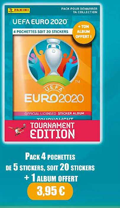 pack 4 pochettes de 5 stickers, soit 20 stickers + 1 album offert