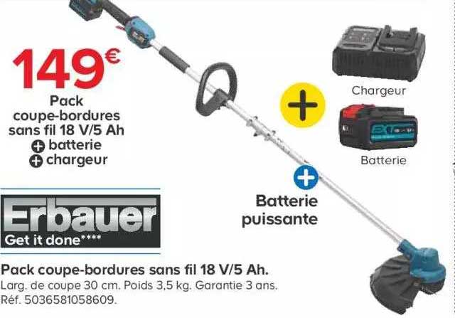 pack coupe-bordures sans fil 18 v-5 ah erbauer
