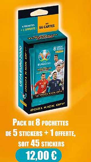 pack de 8 pochettes de 5 stickers  + 1 offerte, soit 45 stickers