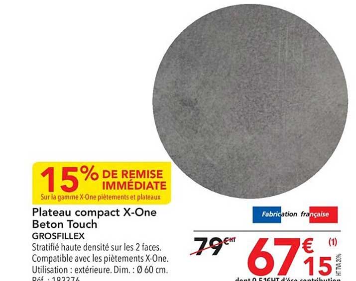 plateau compact x-one beton touch grosfillex