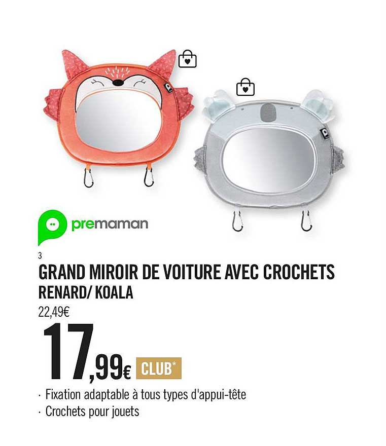 premaman grand miroir de voiture avec crochets renard-koala