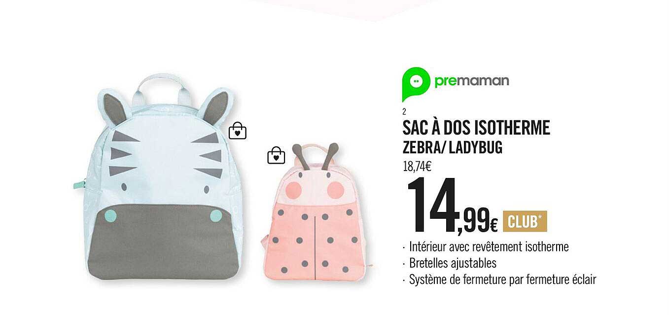 premaman sac a dos isotherme zebra - ladybug