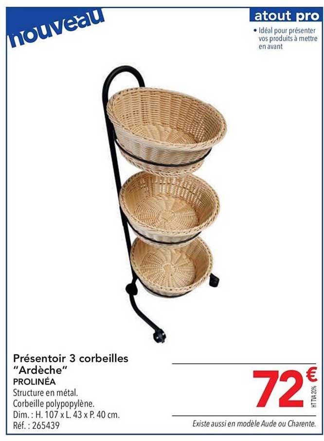 présentoir 3 corbeilles "ardèche" prolinéa