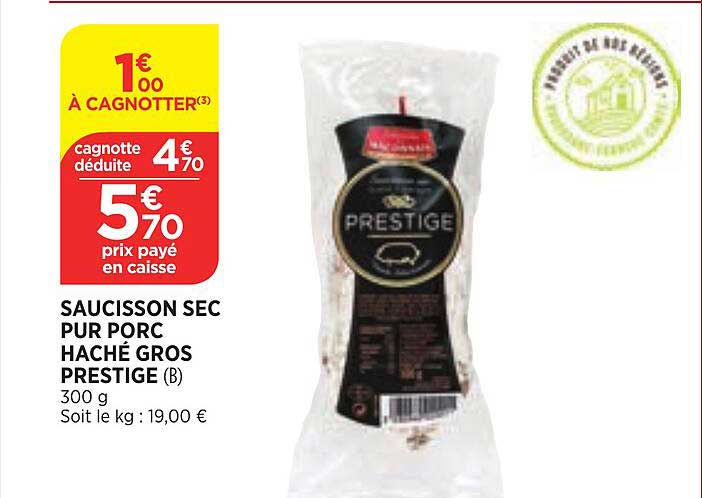 Saucisson Sec Pur Porc Haché Gros Prestige
