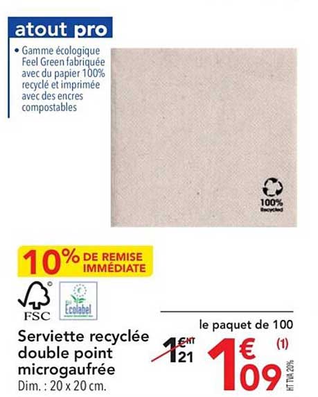 serviette recyclée double point microgaufrée