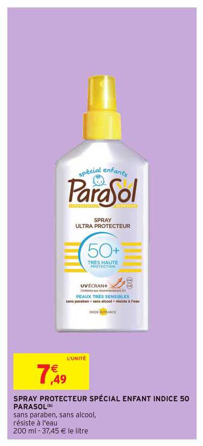 spray protecteur spécial enfant indice 50 parasol