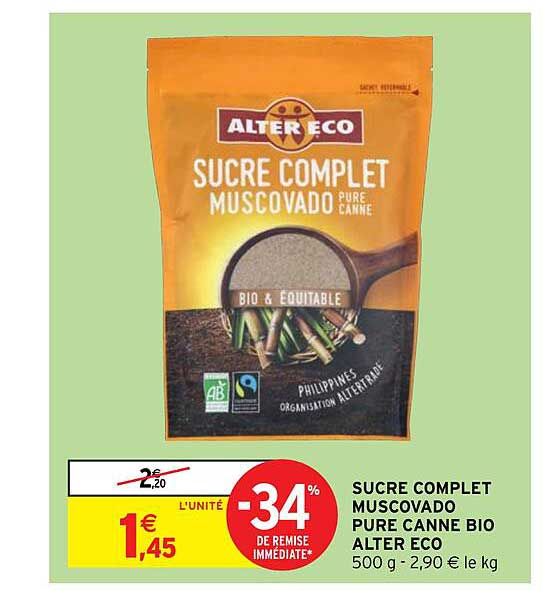 sucre complet muscovado pure canne bio alter eco