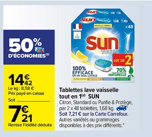 tablettes lave vaisselle tout en 1 sun