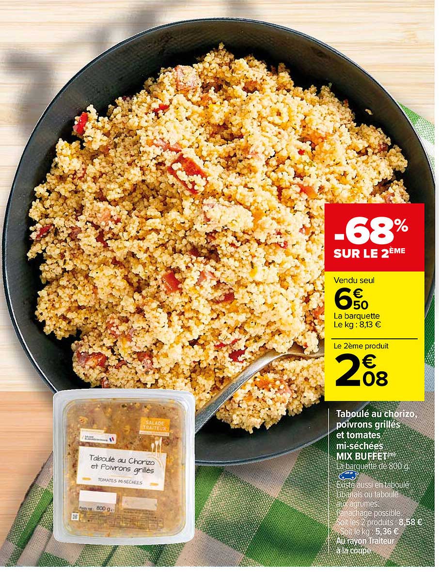 taboule au chorizo, poivrons grilles et tomates mi-sechees mix buffet