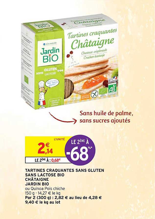 tartines craquantes sans gluten sans lactose bio châtaigne jardin bio