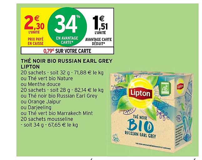 thé noir bio russian earl grey lipton
