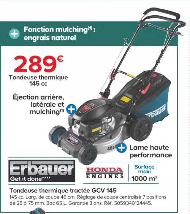 tondeuse thermique tractée gcv 145 erbauer,