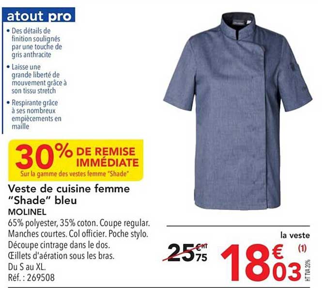 Veste De Cuisine Femme "shade" Bleu Molinel