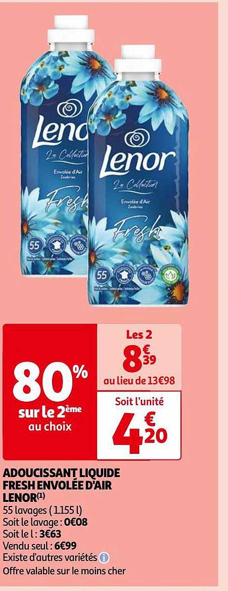 adoucissant liquide fresh envolée d'air lenor