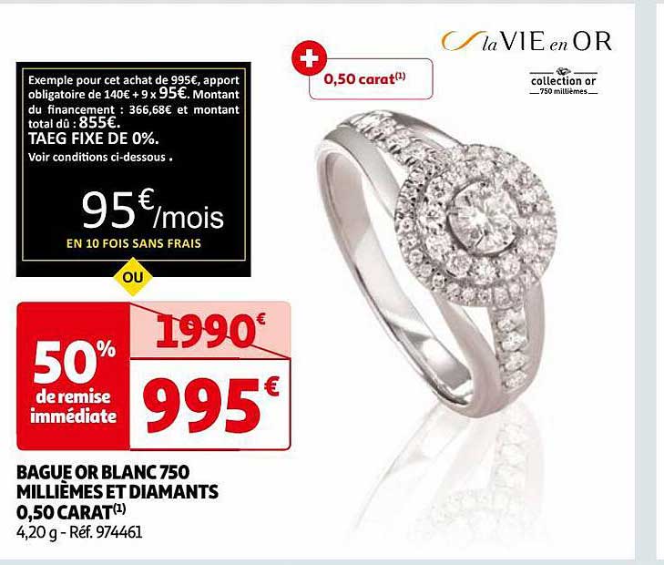 bague or blanc 750 millièmes et diamants 0,50 carat